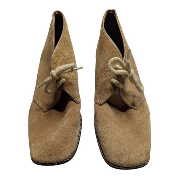Vtg 1970s Felicities Tan Suede Square Toe Block Heel Lace-Up Chukka Boots 7.5 - Picture 2 of 7